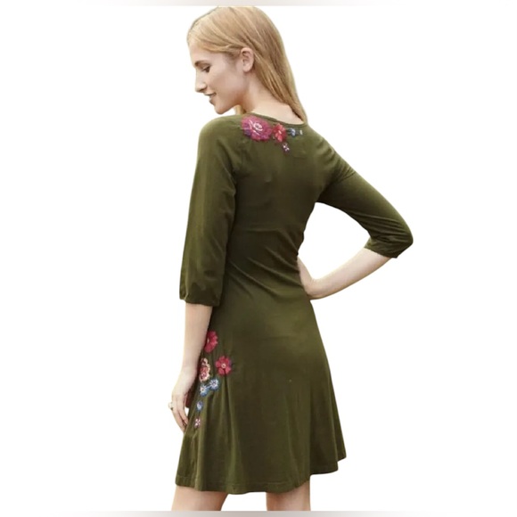 NWT Johnny Was Boho Western Floral Embroidered V-Neck Mini Dress Green Small - Picture 4 of 11